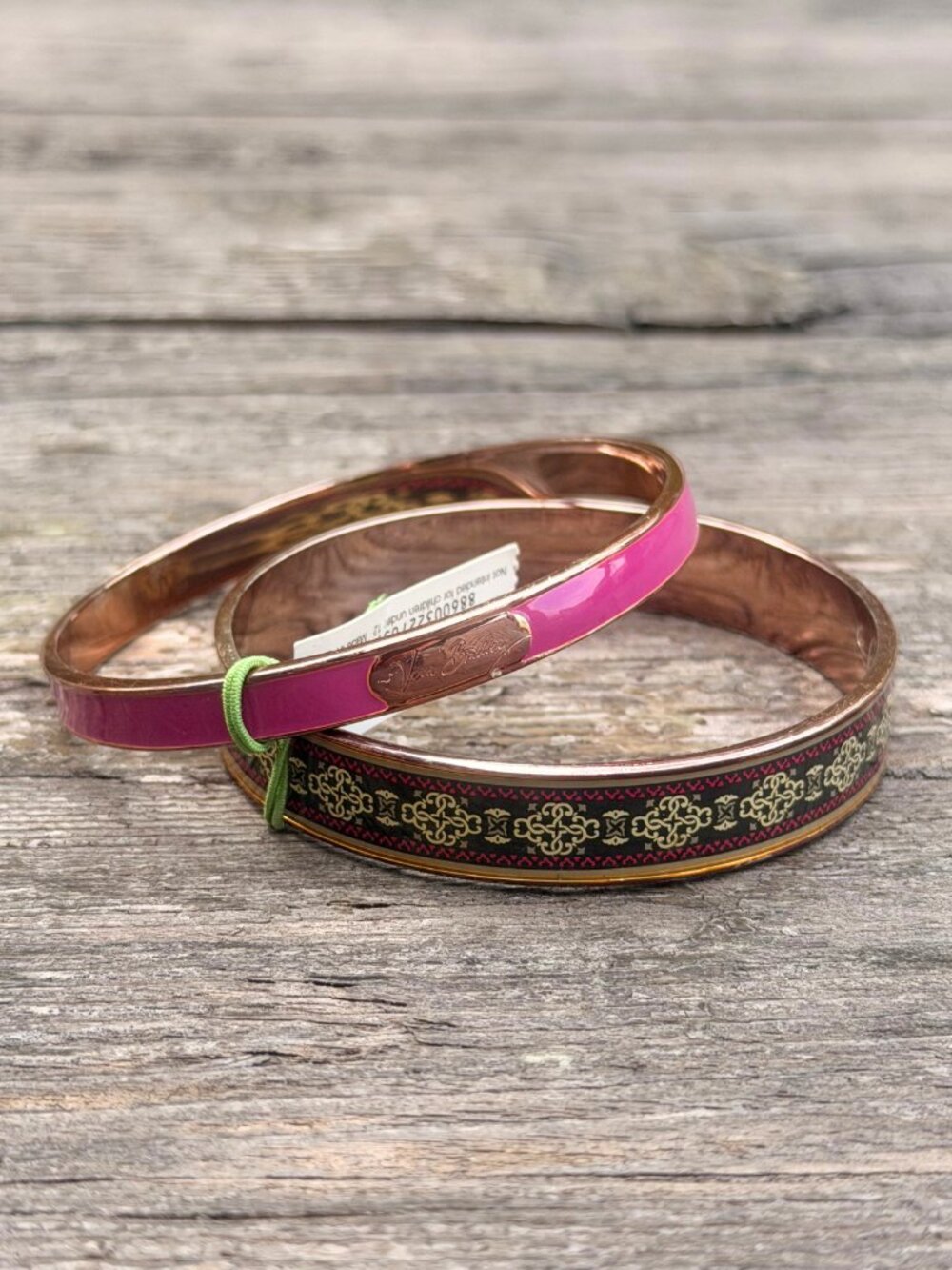Vera Bradley Bangle Bracelet Set Canterbury Magenta Vintage with Tags Rose Gold